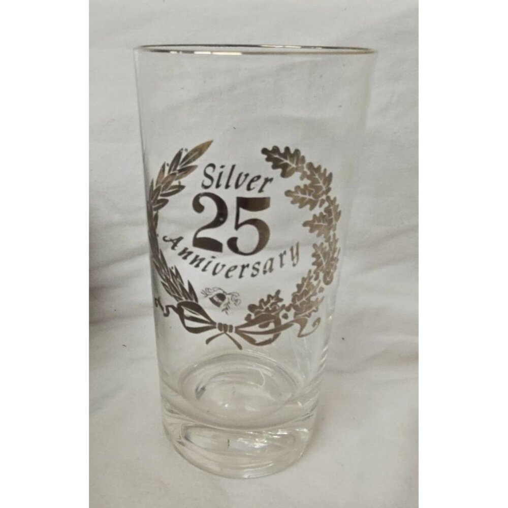 8 Vintage West Virginia Silver 25th Anniversary Hi-Ball Glass Set Boxed Set